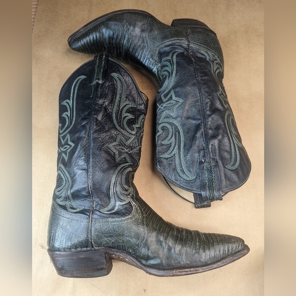 Larry Mahan boots men's size 7M Exotic Genuine Green Teju Lizard Classic Western - Picture 8 of 13